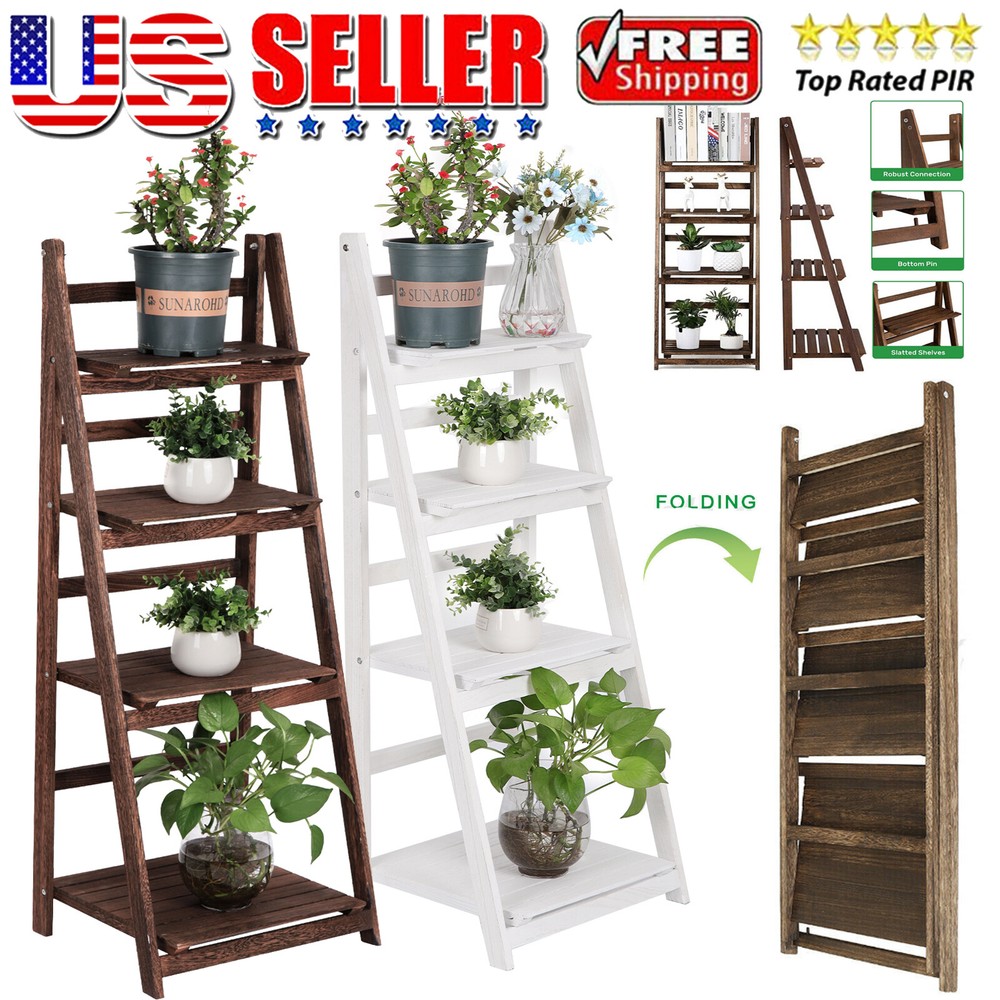 4 Tier Vintage Foldable Ladder Shelf for Plants Books Storage