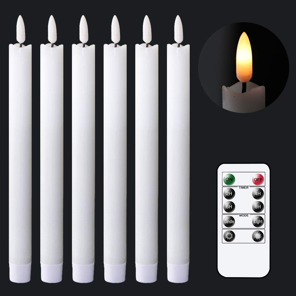 Flameless White Taper Candles Flickering with 10-Key Remote, Battery Operated...