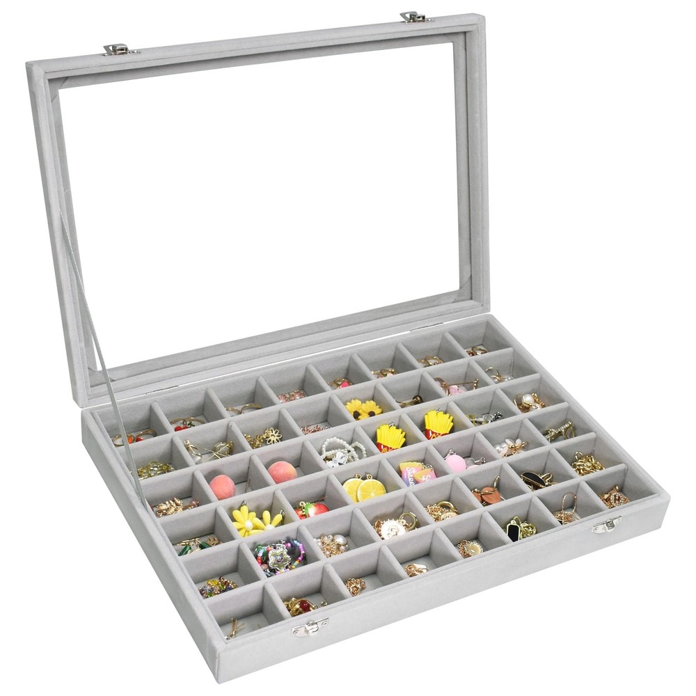 Velvet Jewelry Tray 48 Compartments Jewelry Display Organizer with Transparen...