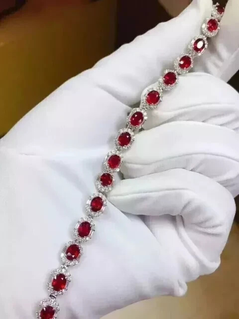 5Ct Oval Lab Created Pink Ruby Women'sTennis Bracelet 14K White Gold Plated 7.5