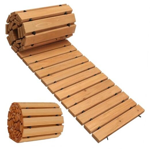 6ft Cedar Wooden Garden Walkway Roll Out Straight Pathway Weather Square