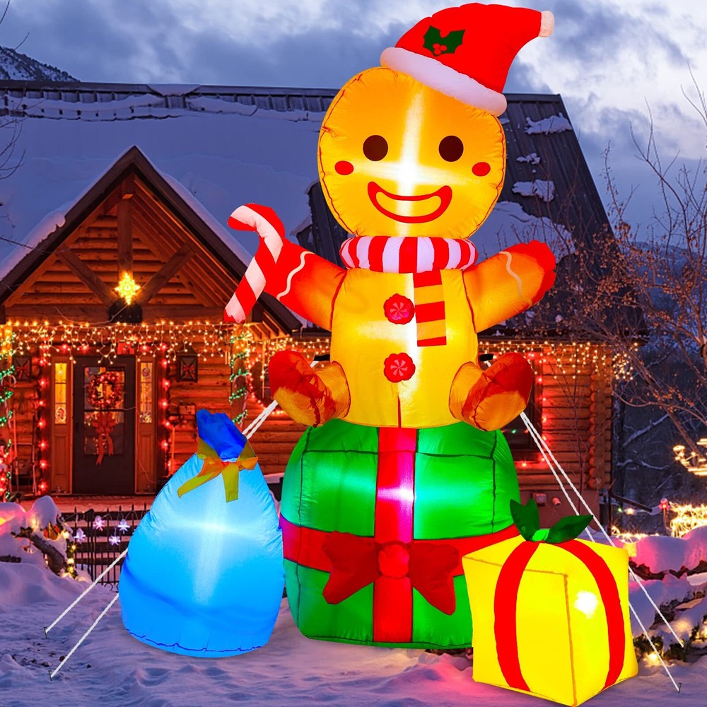 Christmas Inflatables Outdoor Decorations Gingerbread Man, 6ft Inflatable Chr...
