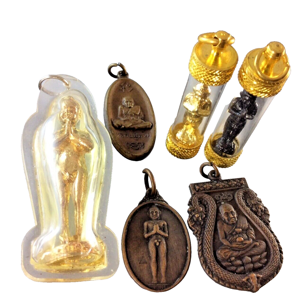 6pcs Set AI-KAI Wat Jedee MAGIC Coin Takrut PENDANT Luck WEALTH Rich TALISMAN