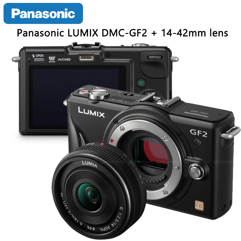 Panasonic LUMIX DMC-GF2 W/ 14mm lens 14-42mm lens Black Digital Camera 3D