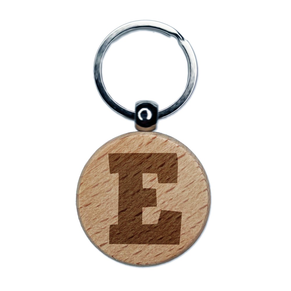 Bold Engraved Wood Keychain with Uppercase Letter E Charm