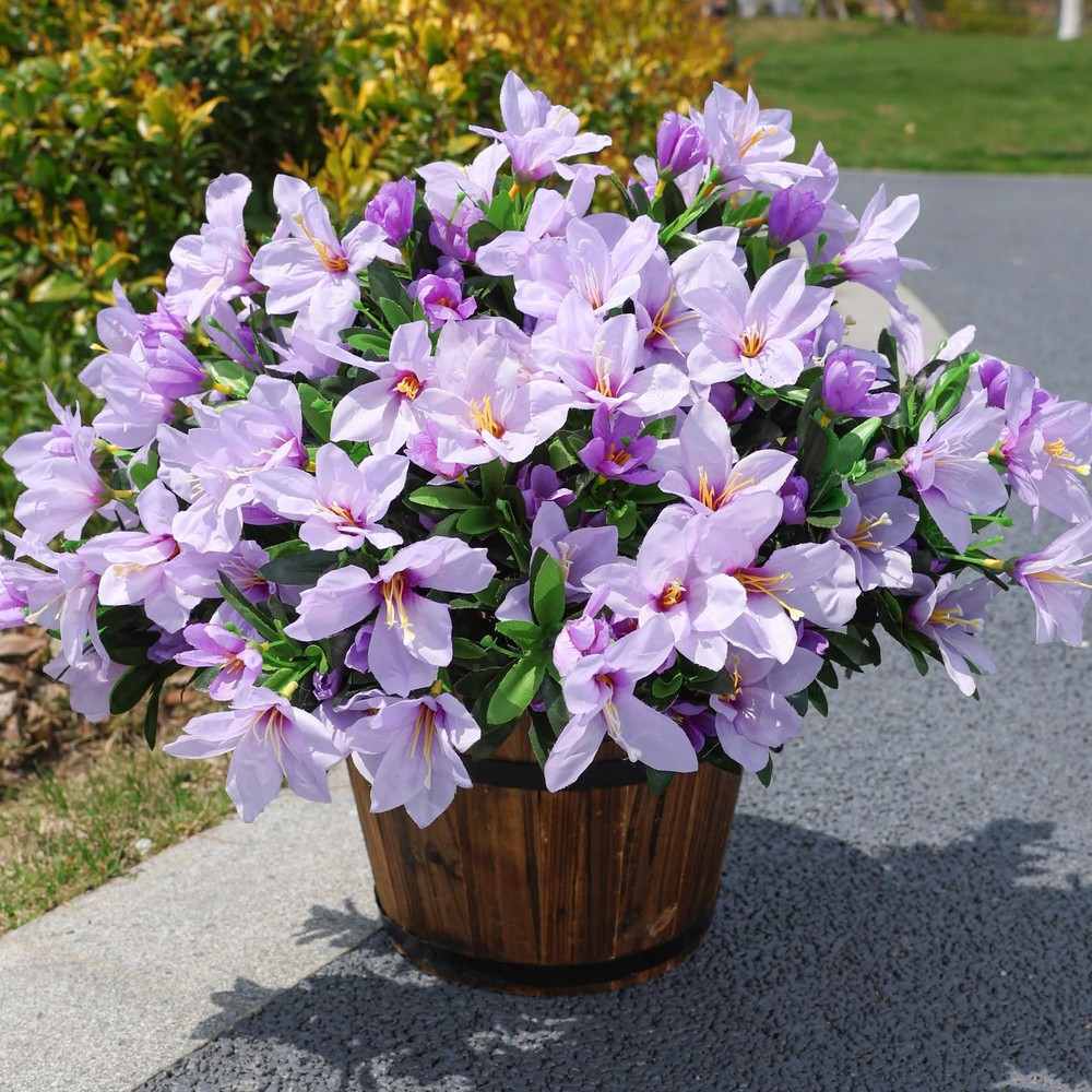 Artificial Fake Flowers for Outdoors Spring Summer Decor, Faux Azalea Plants ...