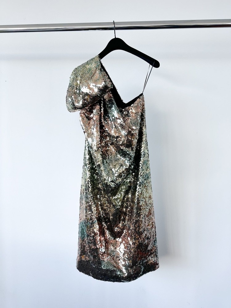 Halpern Sequinned One Shoulder Rainbow Party Dress BNWT UK 12