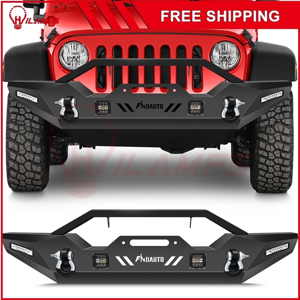 Jeep Wrangler JK 2007-2018 Heavy Duty Steel Front Bumper with 4 Ultra-Bright LED Lights