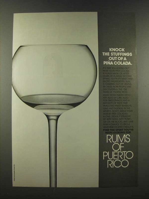 1986 Rums of Puerto Rico Ad - Knock the Stuffings Out of a Pina Colada