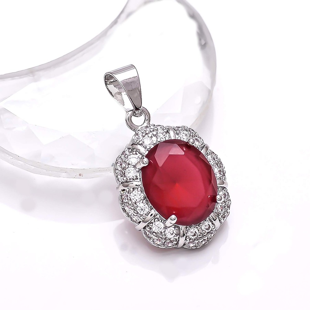Ruby - Simulated, Cubic Zirconia Gemstone 925 Sterling Silver Pendant 1.00