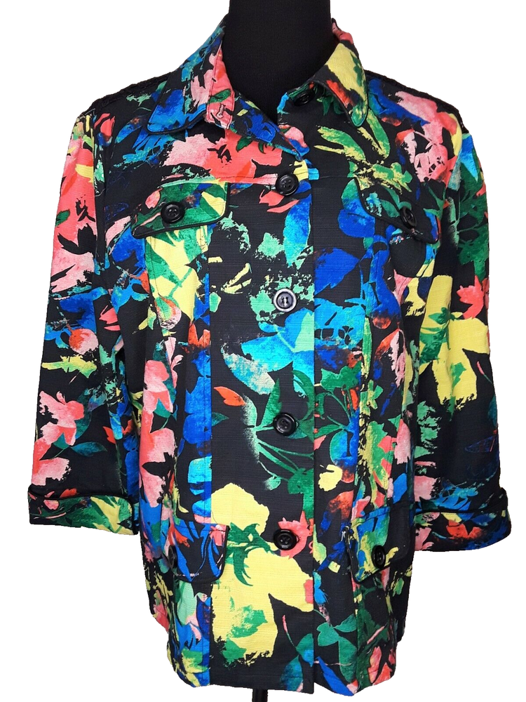 ERIN LONDON Mujer Extra Grande Floral Manga 3/4 Botón Delantero Chaqueta