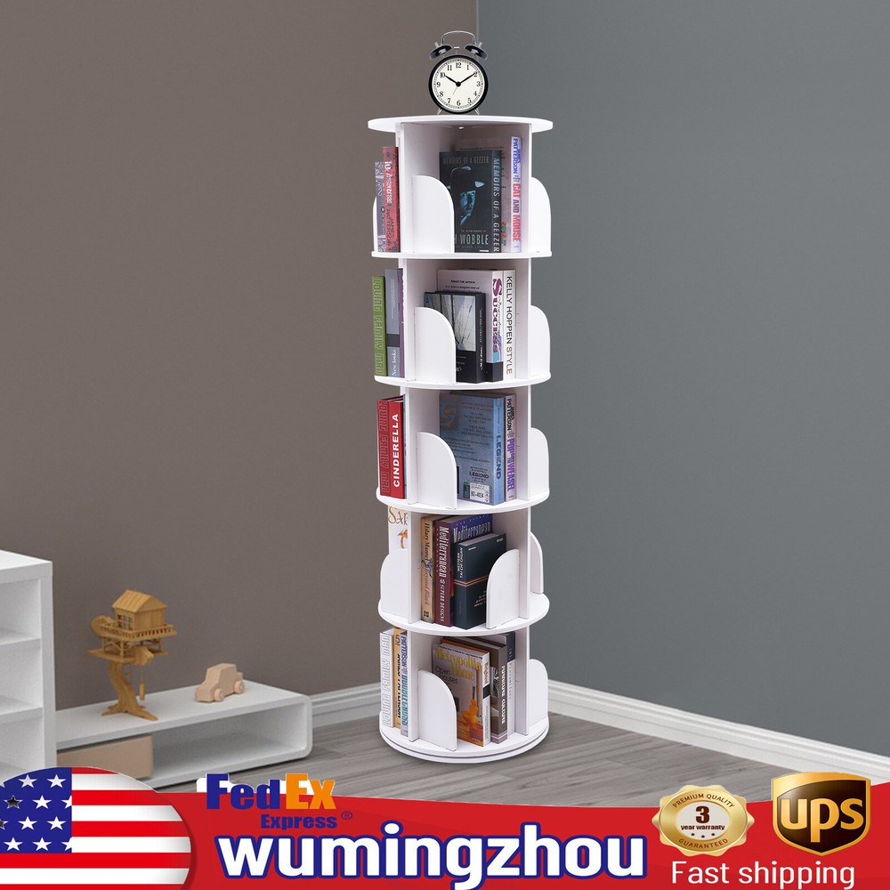 360° Rotating 5-Tier Freestanding Bookshelf Display Rack for Storage