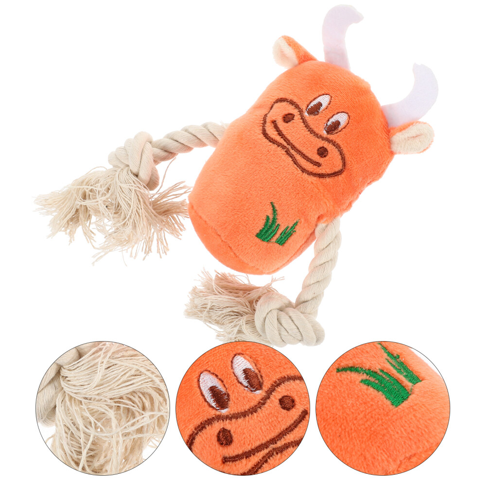 Cute Dog Toy Cartoon Cow Shape Molar Toy Puppy Squeaky Toy Plush Squeaky Toy