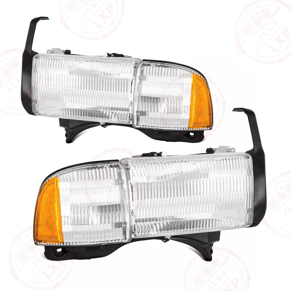 Fits 1994-2001 Dodge Ram 1500 2500 3500 Chrome Headlights Lamps Pair Left+Right