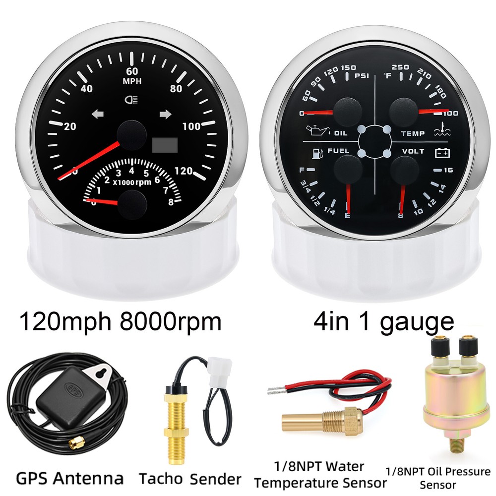 85mm GPS Speedometer 0-200MPH W/tachometer & 85mm 4 in 1 Gauge SET with Senders