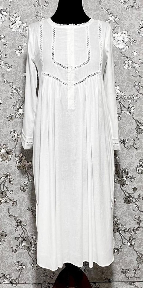 SoieRose 100% White Cotton Lace Trim Victorian Nightgown - SR-1025