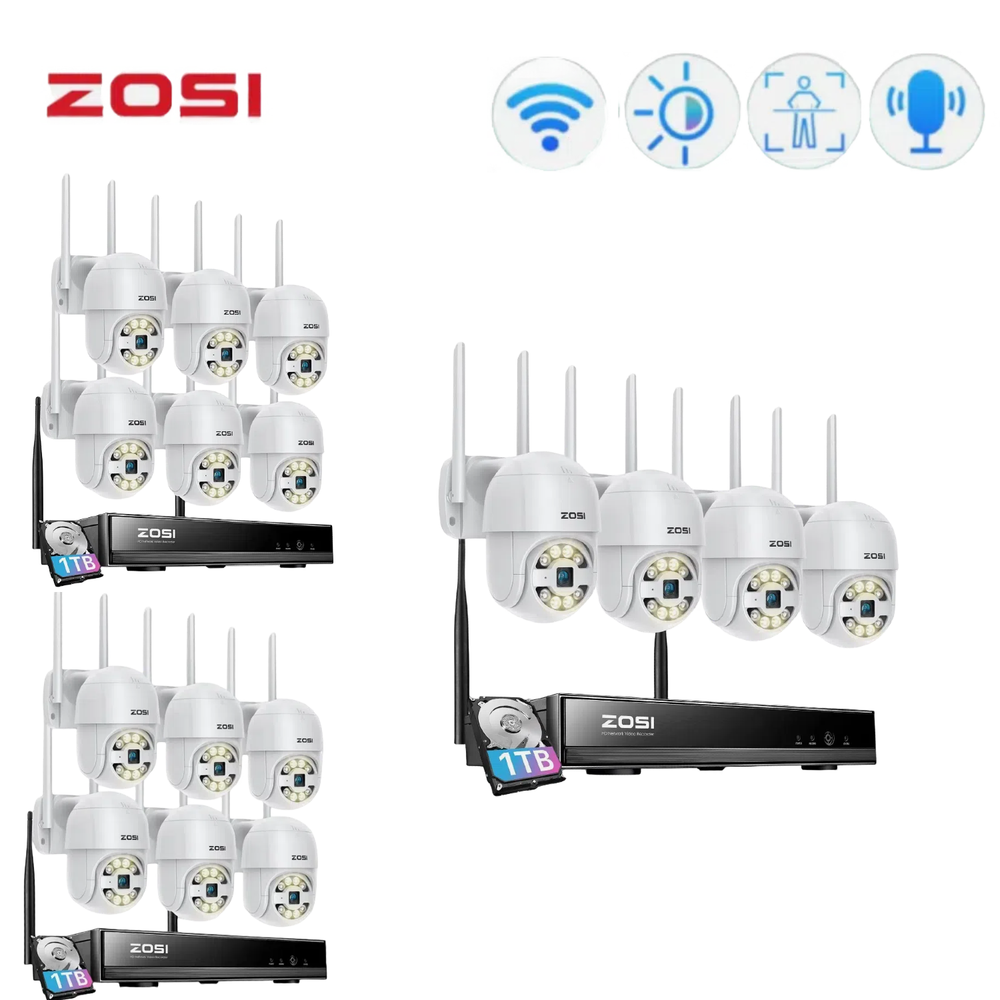 ZOSI 8CH 2K 3MP Wireless PT Security Camera System AI Detect CCTV 1TB Audio