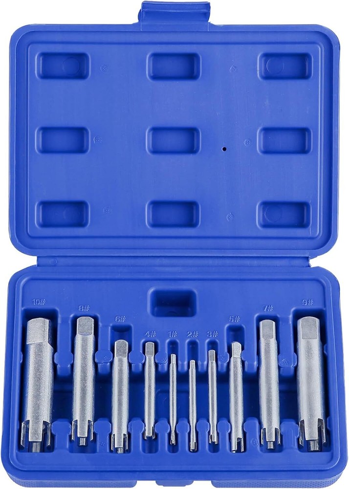 10-Piece Tap Extractor Set for Broken Screws and Stripped Heads