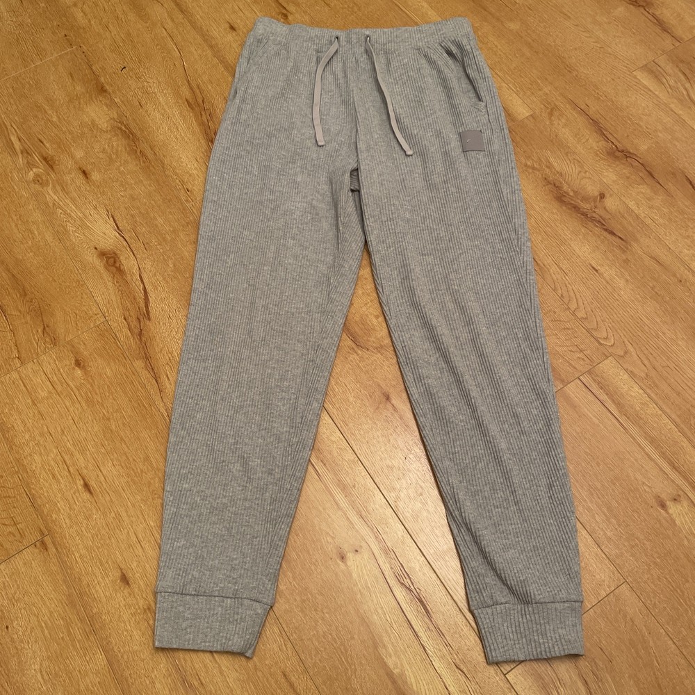 ALO Womens L Plush Ribbed Jogger Sweatpants Drawstring Tapered Gray 2427