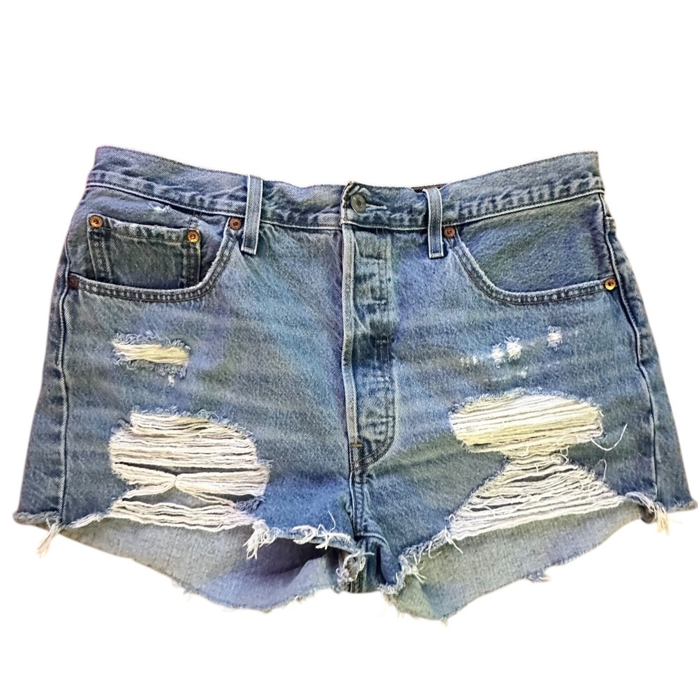 LEVIS x Women's 501 Cutt Off Blue Jean Shorts Buttons l SIZE 32