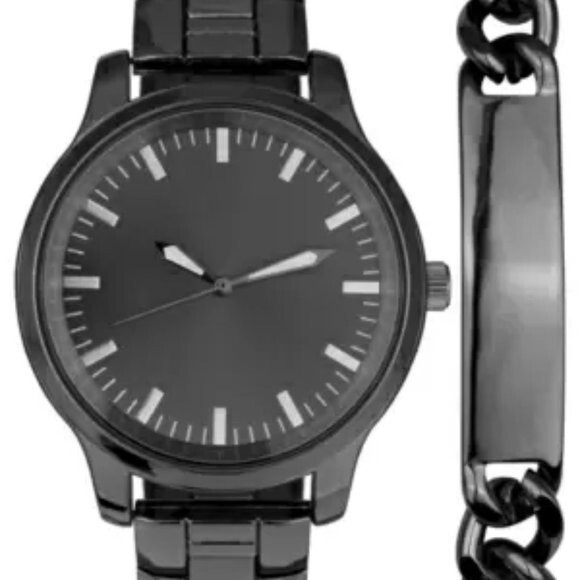 International Concepts Men's Bracelet Watch Set in Gunmetal-Tone NWT