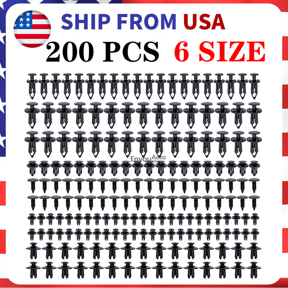200Pcs Auto Bumper Clips Retainer Rivets Fastener Fender Push Pin Trim Kit