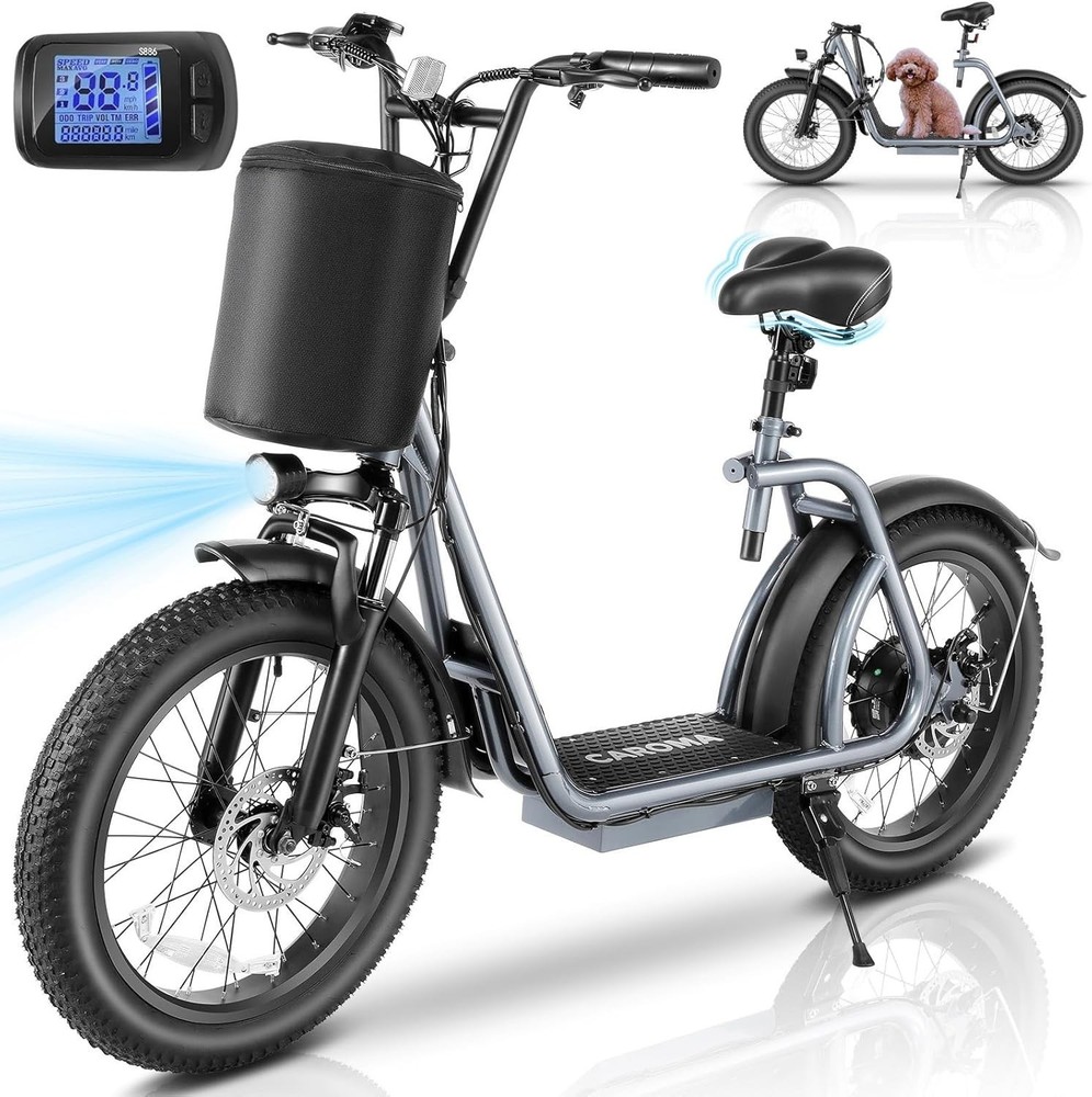 Caroma Peak 819W Adult Electric Scooter Off-Road Foldable Ebike with Seat&Basket
