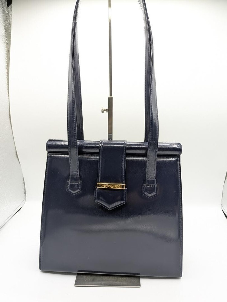 Vintage YSL Navy Leather Tote Shoulder Bag Made in Japan