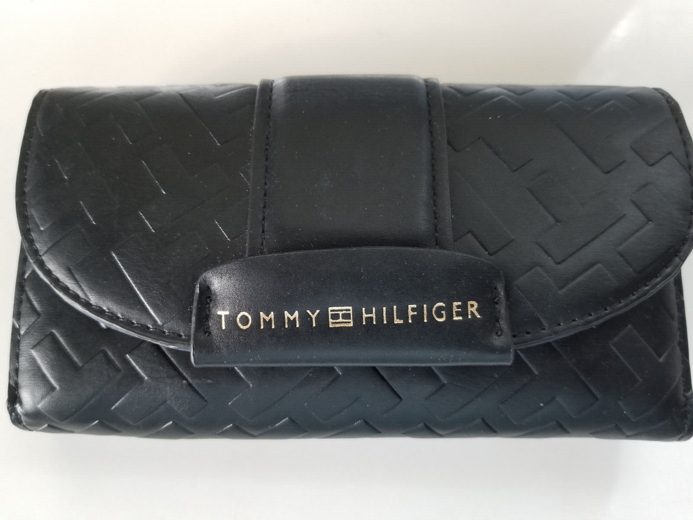 Tommy Hilfiger Womens Black Tri-Fold Checkbook Wallet with RFID Protection