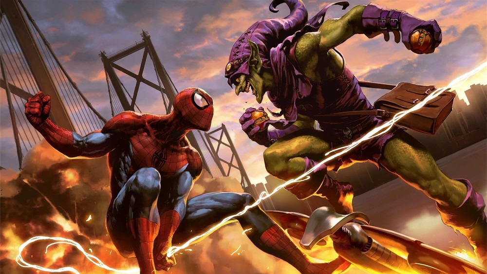 Spider-Man Vs Green Goblin Metal Art Print Comics Poster 8in x 12in Lot Up