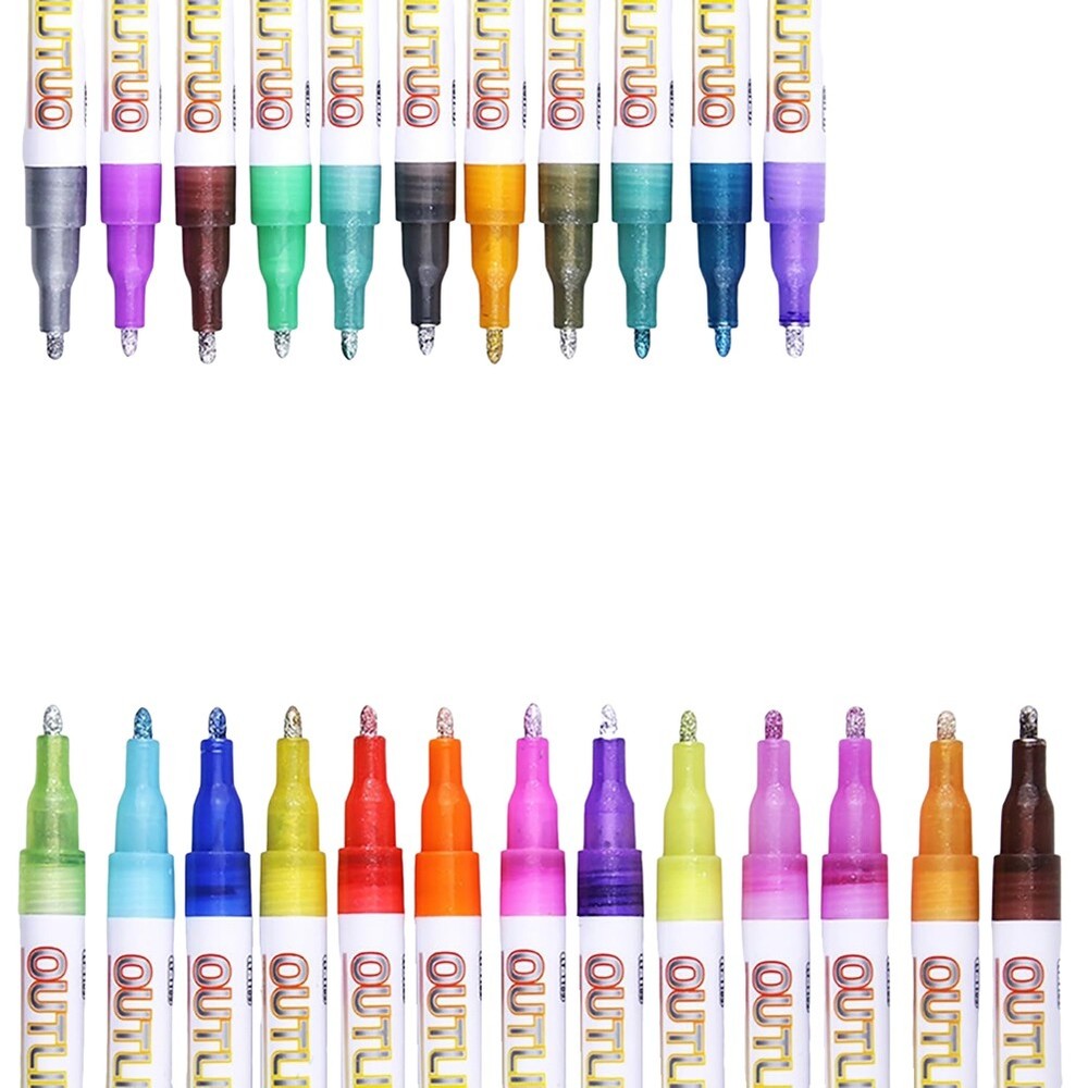 Shimmer Markers, 24 Colors Metallic Outline Glitter Pens Set for Kids and6157
