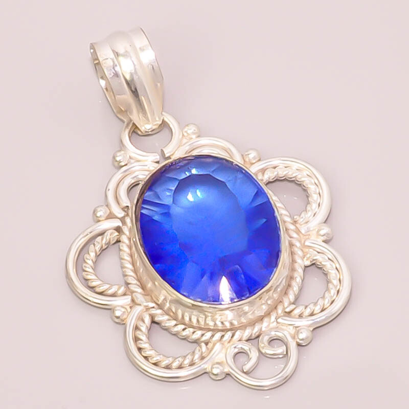 London Blue Topaz Faceted Quartz 925 STERLING SILVER PLATED PENDANT