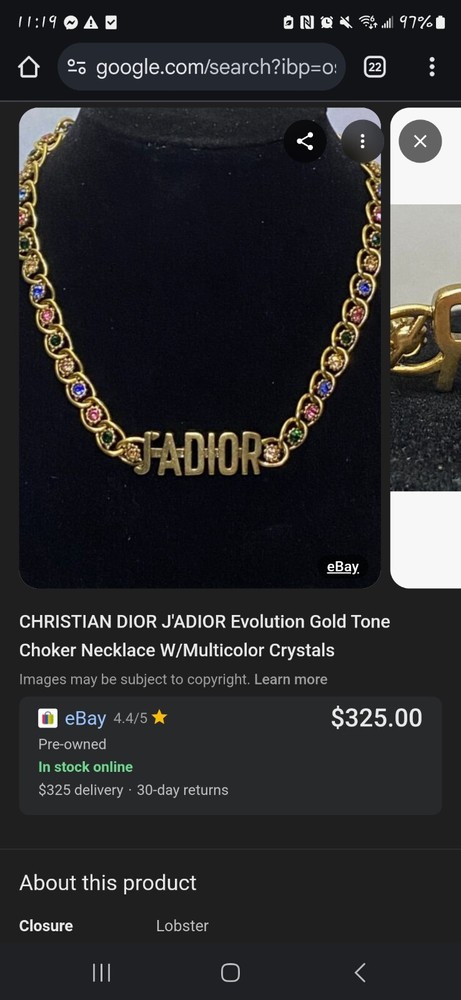 DIOR J'ADIOR Gold Tone Crystal Choker Necklace Multicolor