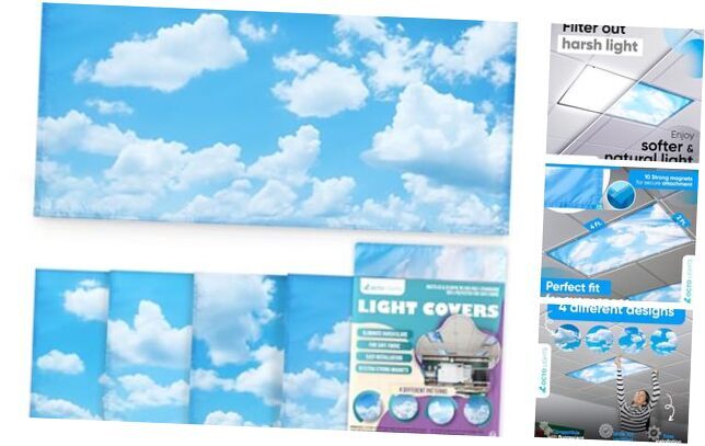 Fluorescent Light Covers for Ceiling Lights - Magnetic Cloud 4 Calming Clouds