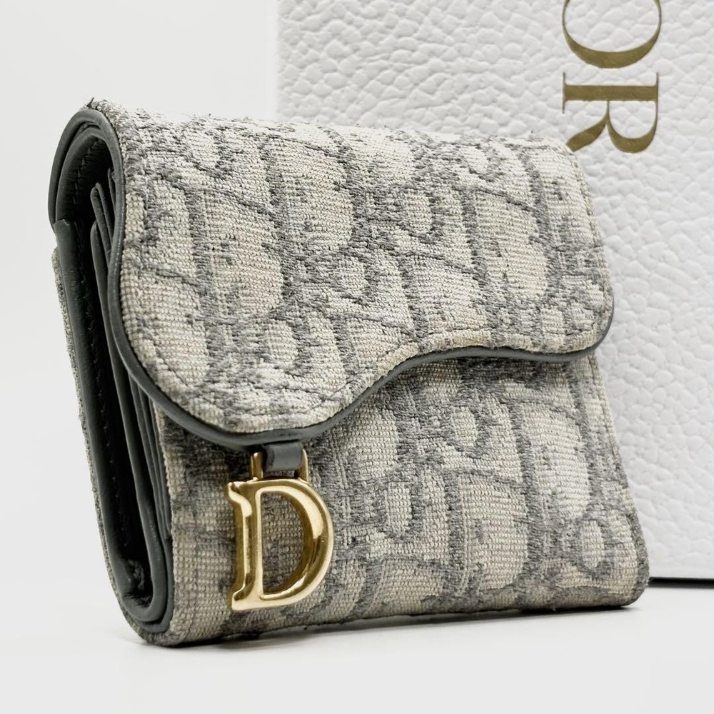 Dior Saddle Oblique Jacquard Tri-Fold Wallet with D Logo Charm Pre-Owned
