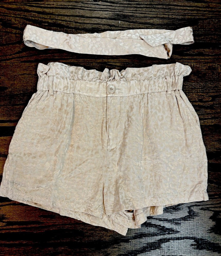 Women’s M Medium Kittenish Silk High Rise Belted Cheetah Shorts