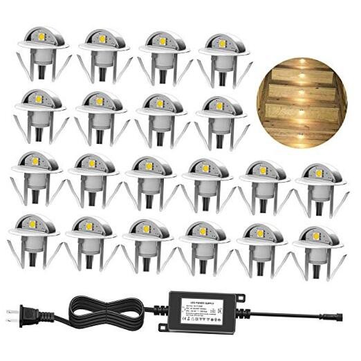 20-Pack Warm White LED Deck Step Lights, IP65 Waterproof, Silver Finish