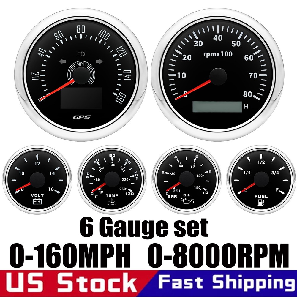 85mm GPS Speedometer 0-160MPH Tachometer 8000RPM Gauge Set for Boat Car Truck US