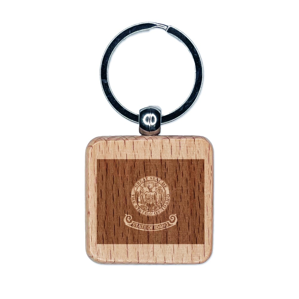 Idaho State Flag Wooden Engraved Square Keychain Charm Tag  