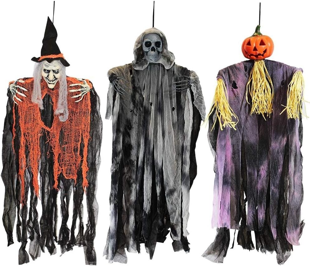 3 Pack 35in Hanging Ghost Witch Grim Reaper Halloween Decor