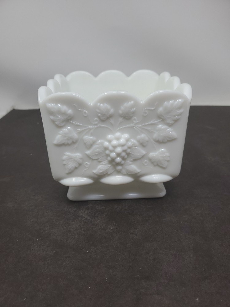 Vintage Westmoreland Milk Glass Square Grape Planter 4