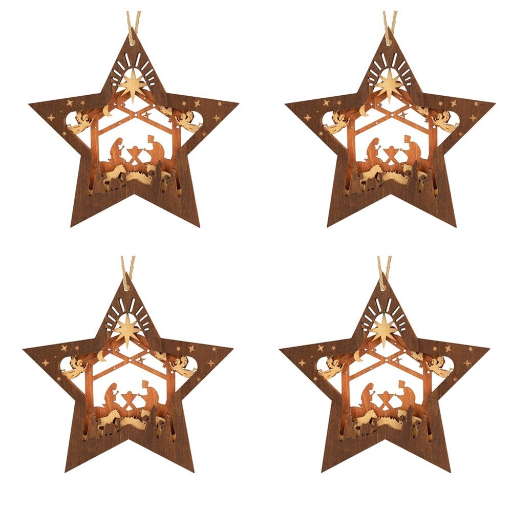 Nativity Scene Ornaments Christmas Wooden Hanging Ornament Multilayer4100
