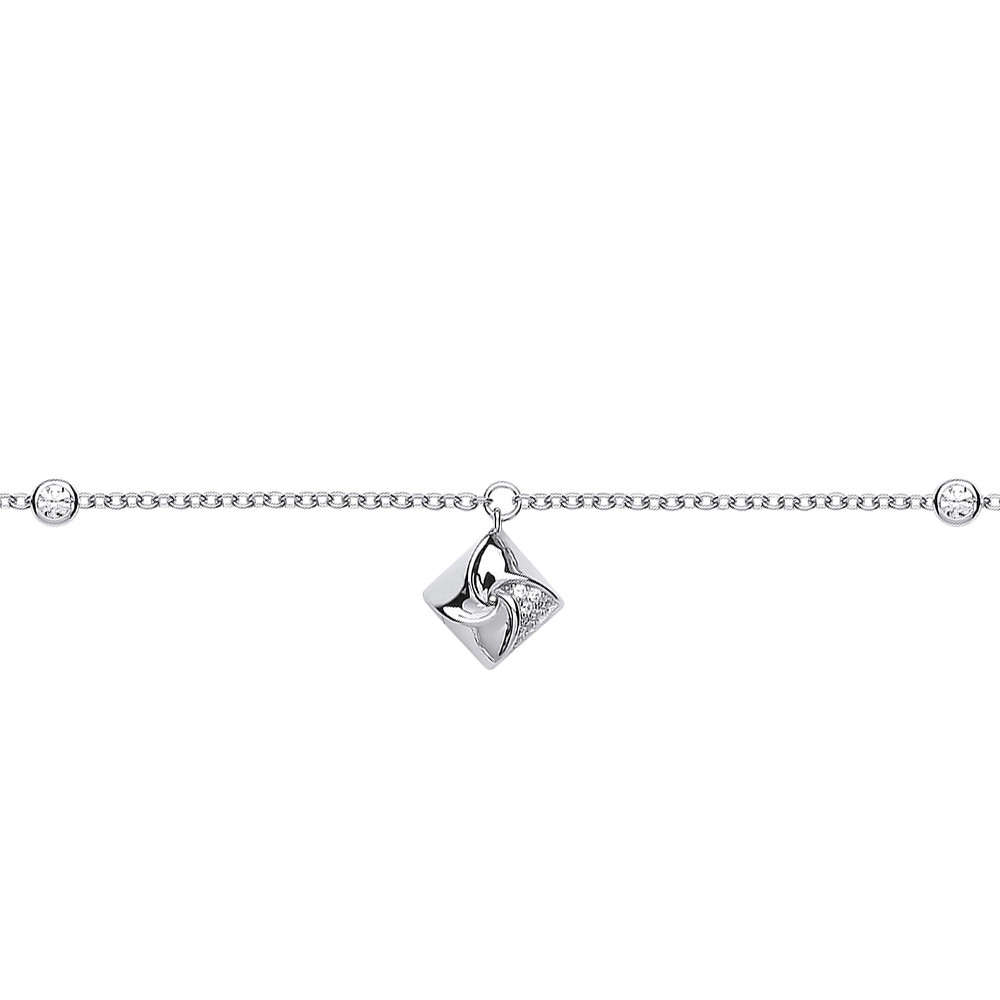 Silver Jewelco London CZ Swirling Square Charm Bracelet 6.5 inch