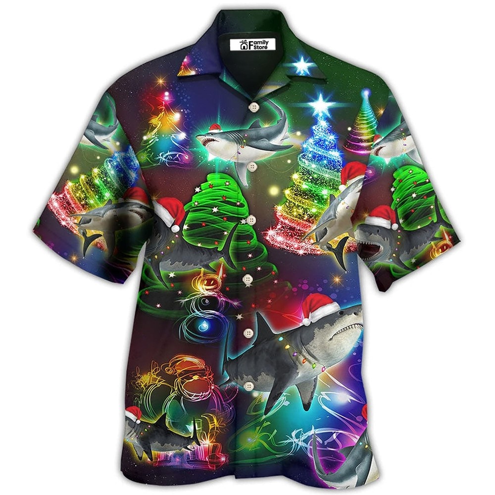 Shark Christmas Tree Hawaiian Shirt for Men US Size Summer Style New