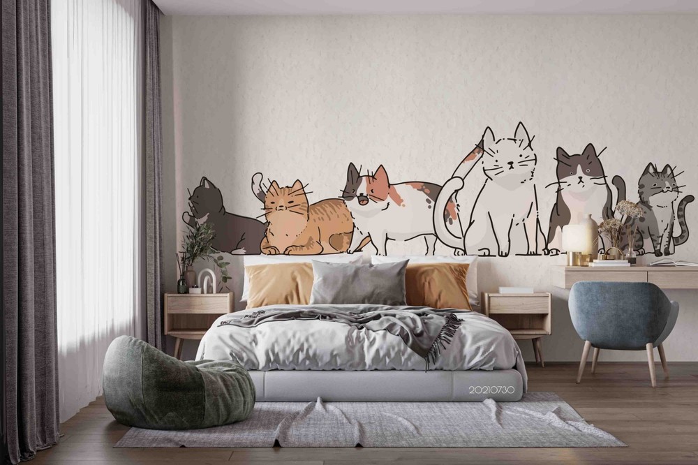3D Hand Drawn Cat Illustration Wall Murals Wallpaper Murals Wall Sticker