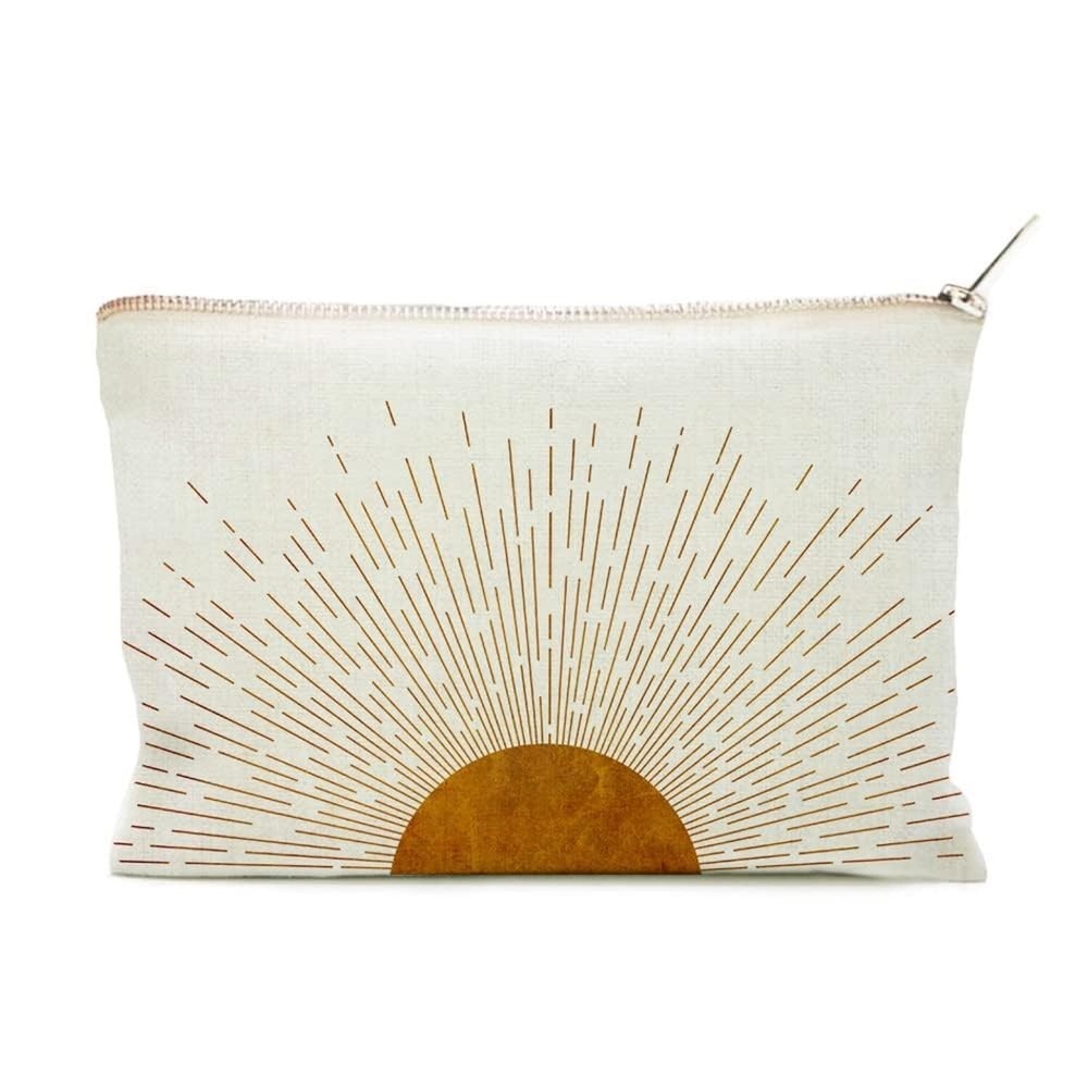 Sunny Linen Makeup Pouch with Zipper for Cosmetics and Tech Accessories