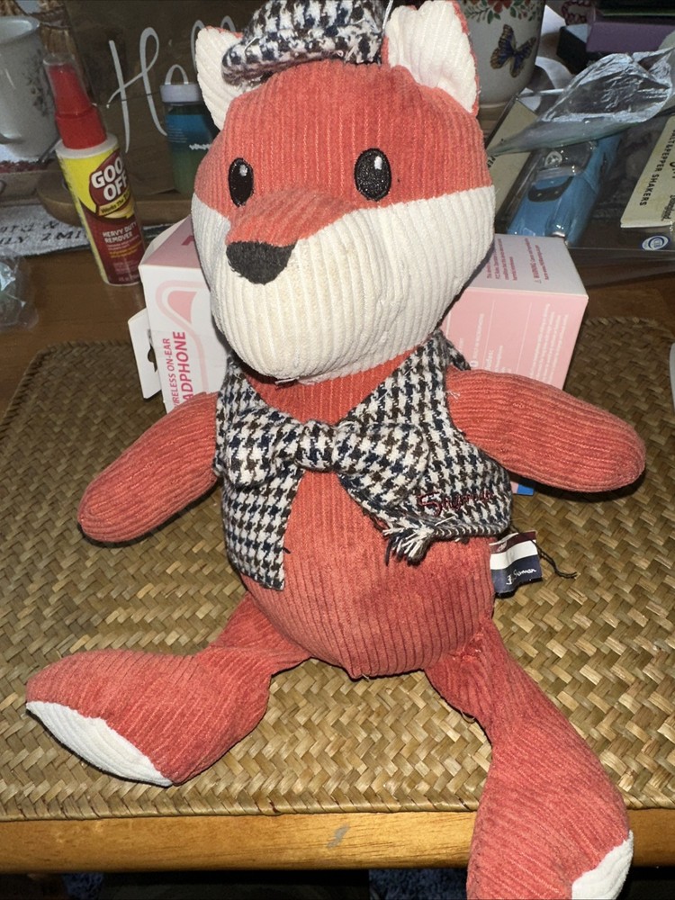 Ben Sherman Checkered Fox Plush Dog Toy with Squeaker Detective Style