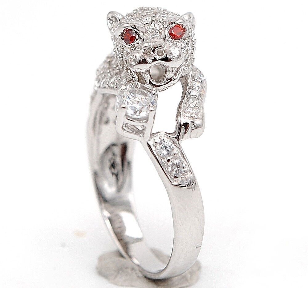 Panther 1CT Fire Garnet & Topaz 925 Solid Sterling Silver Ring Sz 9 UB3-5