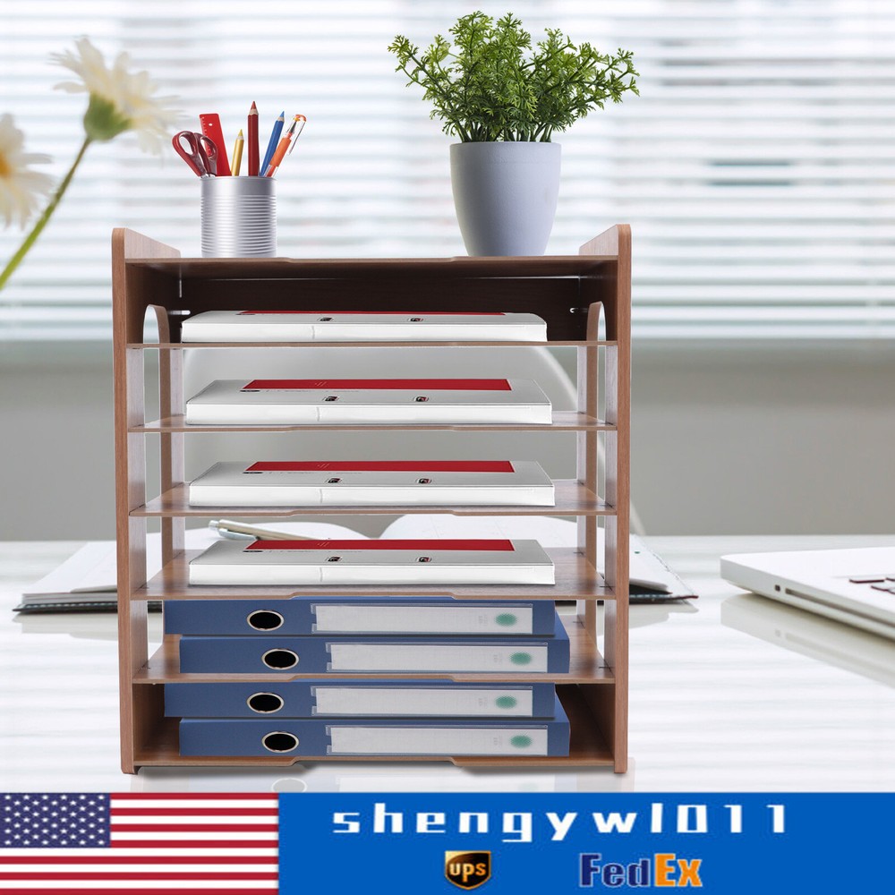 Wooden Desktop File Organizer for Office and Home Paper Storage