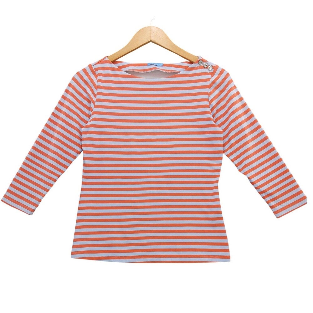 J McLaughlin Catalina Cloth Top Stripe Boat Neck 3/4 Sleeve Button Shoulder XS